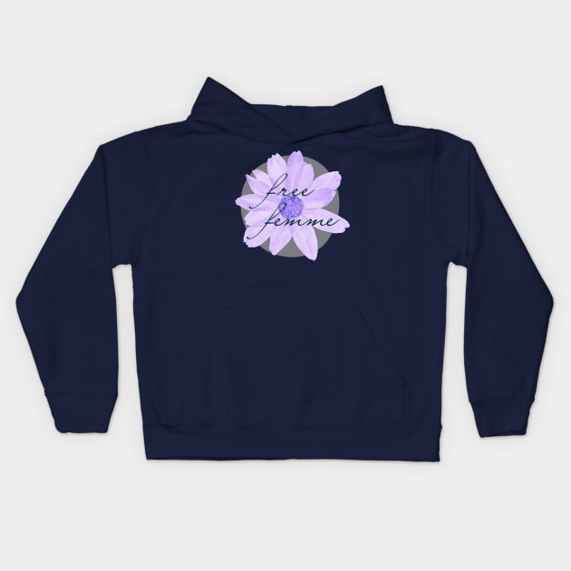 Free Femme (Purple flower delicate aesthetic) Kids Hoodie by F-for-Fab